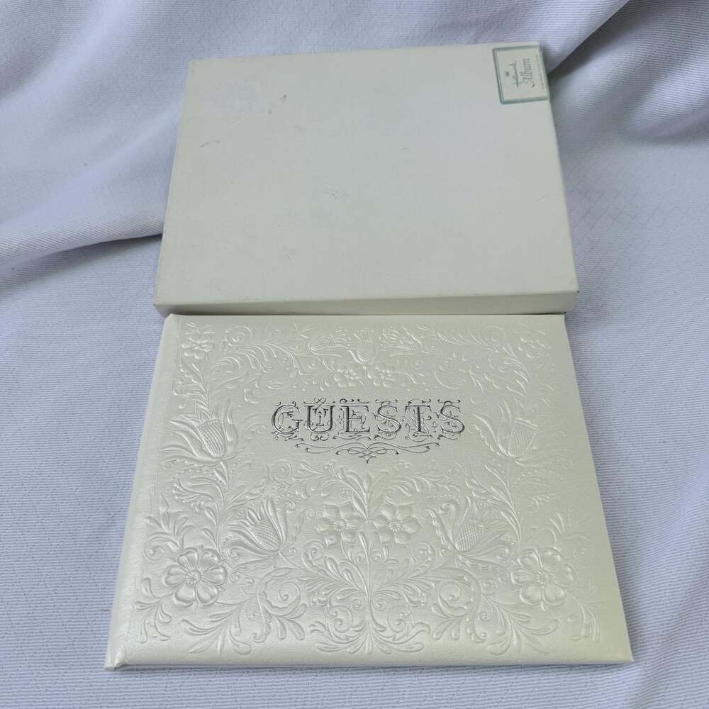 Vintage Hallmark Guest Book with Original Box, Embossed Floral Pearlized Cover,